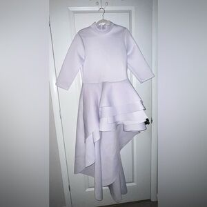 Plus Size Elegant White High-Low Ruffle Dress